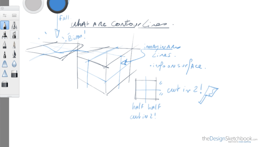 Contour lines to show flat and organic surfaces fast