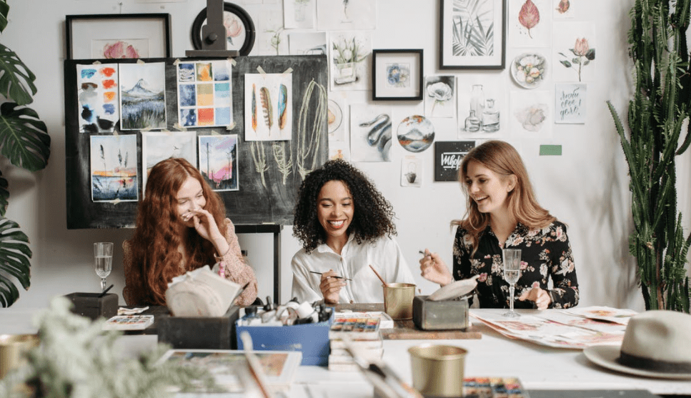 3 woman sharing creative time
