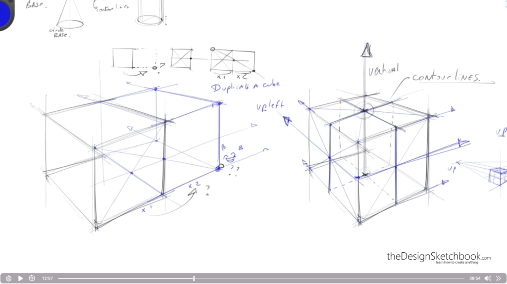 12:57 How to draw a cube's contour lines