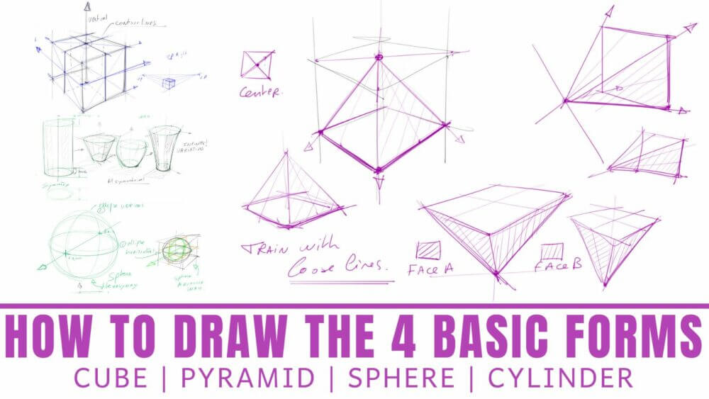 How to draw basic forms cube cylinder sphere pyramid cover