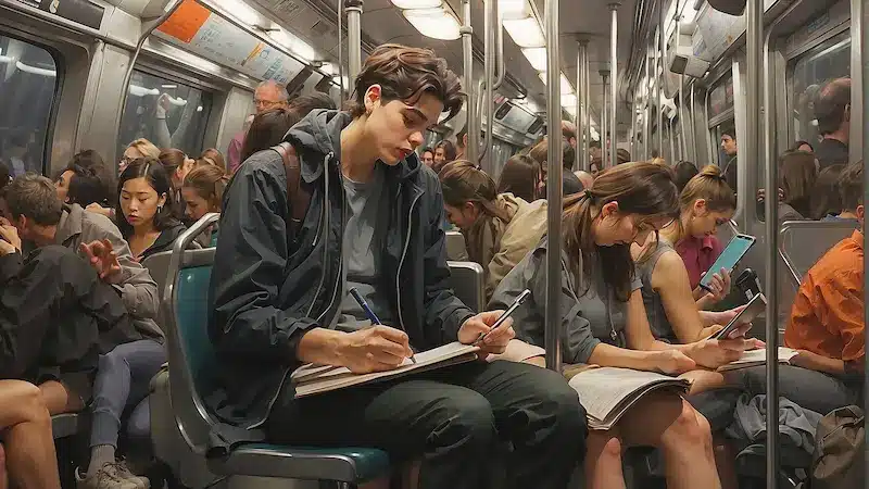 Build the drawing habit to draw anywhere, even in the subway