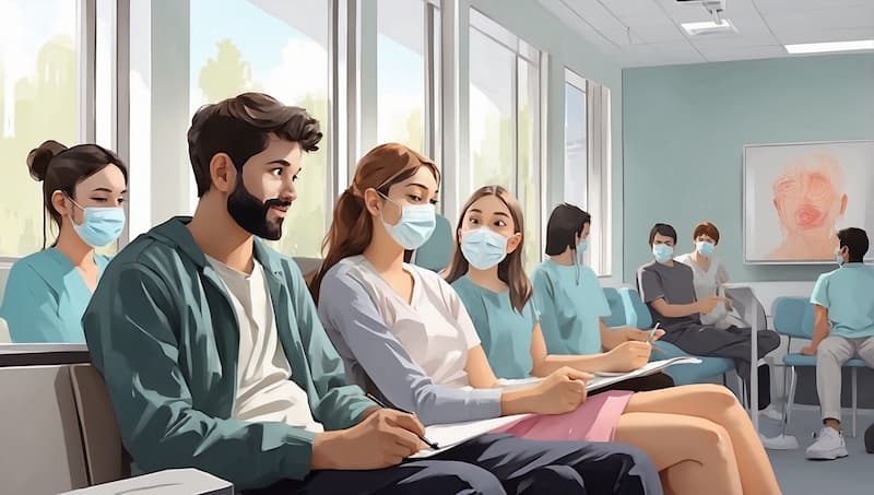 Art student draw people at the dentist waiting room