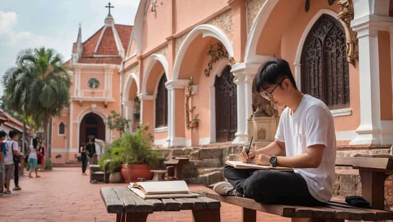 Chou-tac is drawing a church at Malacca