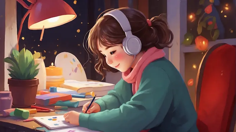 Girl Lofi from Youtube starts her daily drawing routine