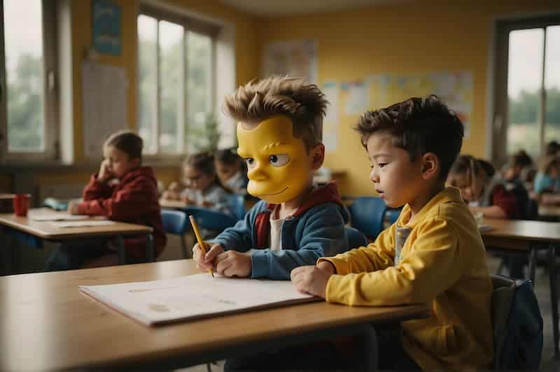 Kids drawing Bart Simpsons at school