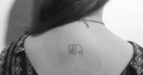 Tatoo of an elephant drawn with one line