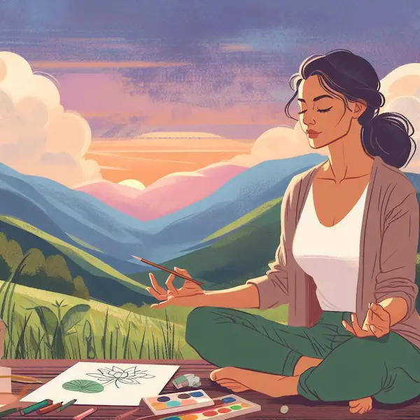 Artist woman is meditating 