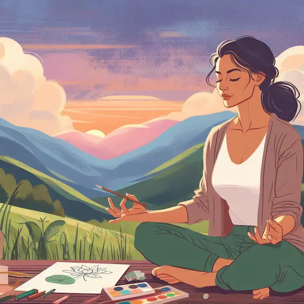 Artist woman is meditating