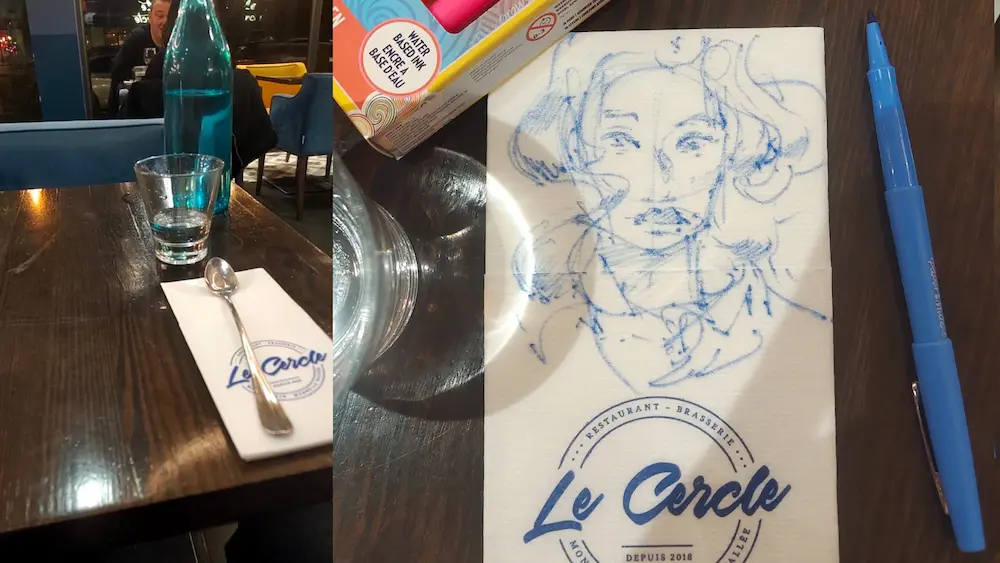 Draw people on restaurant serviette with the Papermate Flair M