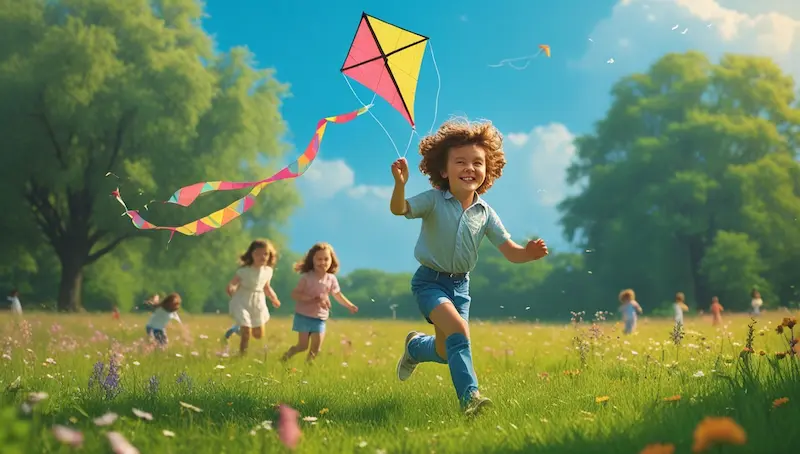 Nostalgia 80's Kids playing kite