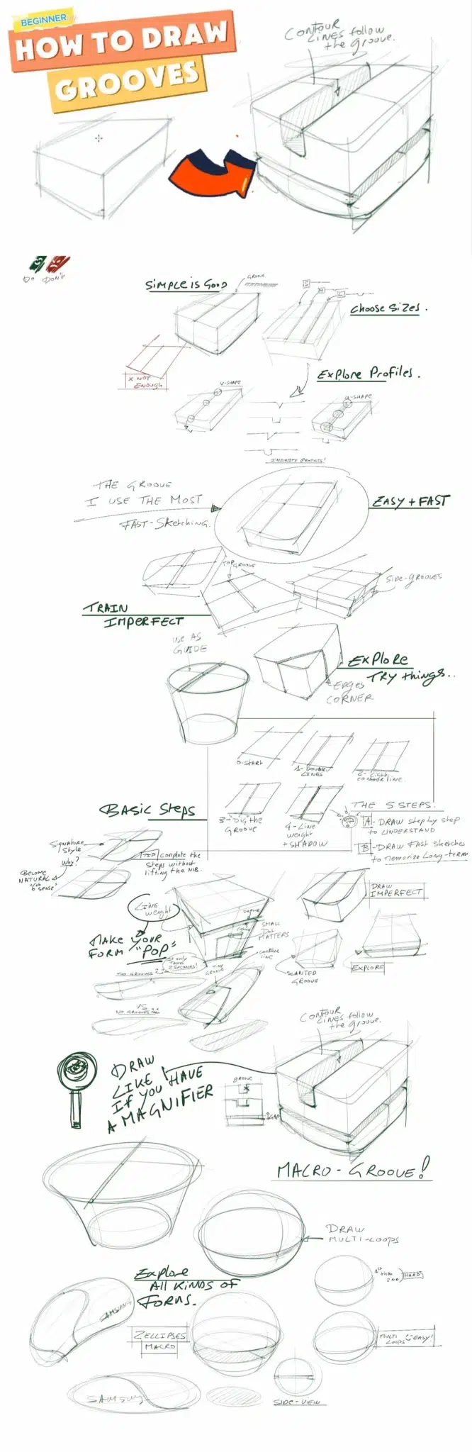 How to Draw Realistic Grooves in Product Design Sketches Step-by-Step for Beginners