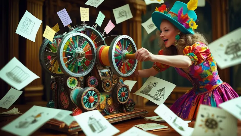 Dream of an artist publishing ideas from a creative machine