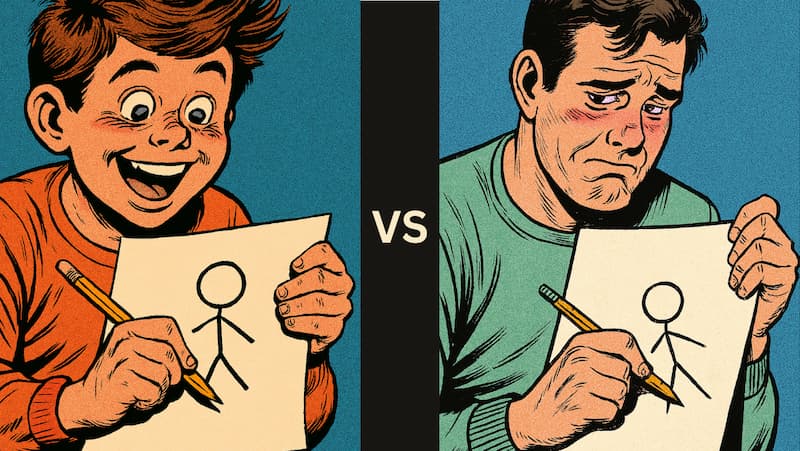 happy child drawing vs shame adult drawing