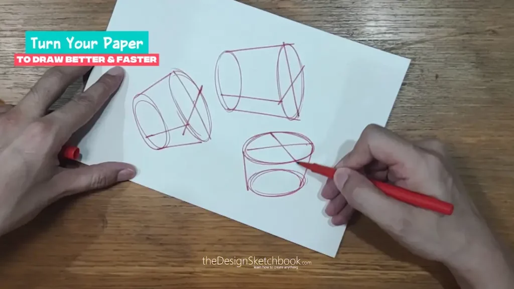 Step 3bis Keep turning your page when you draw each new cylinder