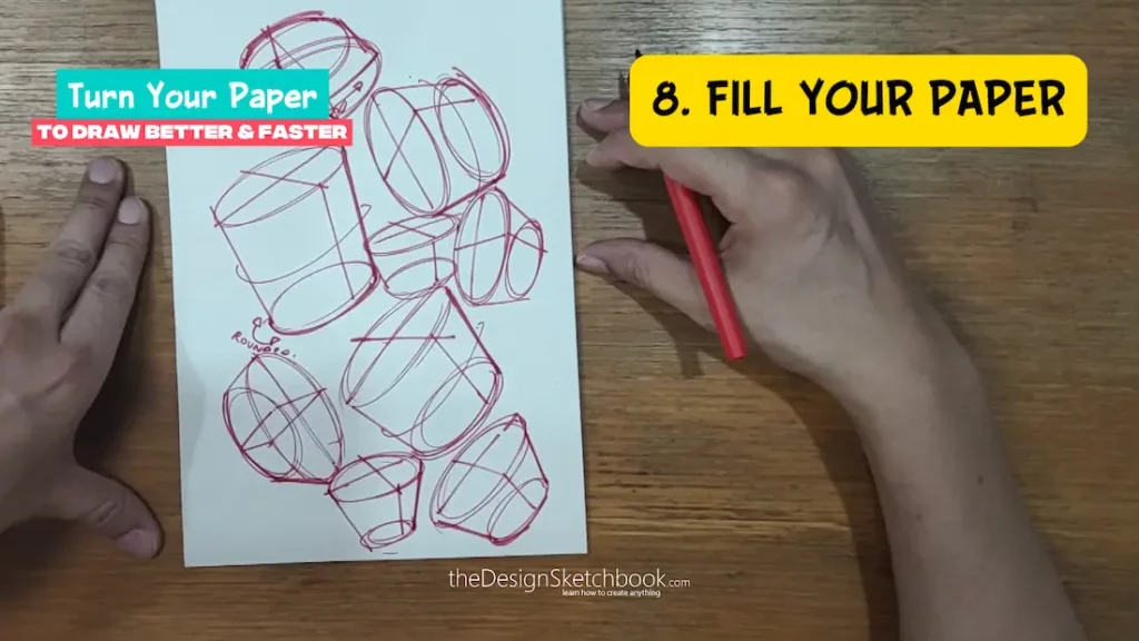 Step 8 Fill your paper of cylinder sketches drawn from any angles