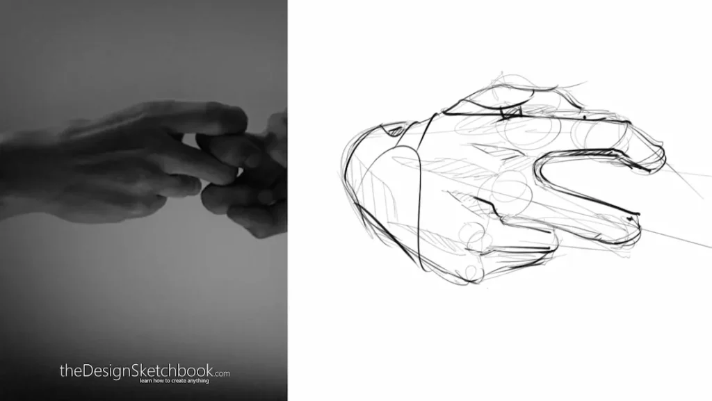 After drawing hands, I experiment drawings the lines for my glove design.