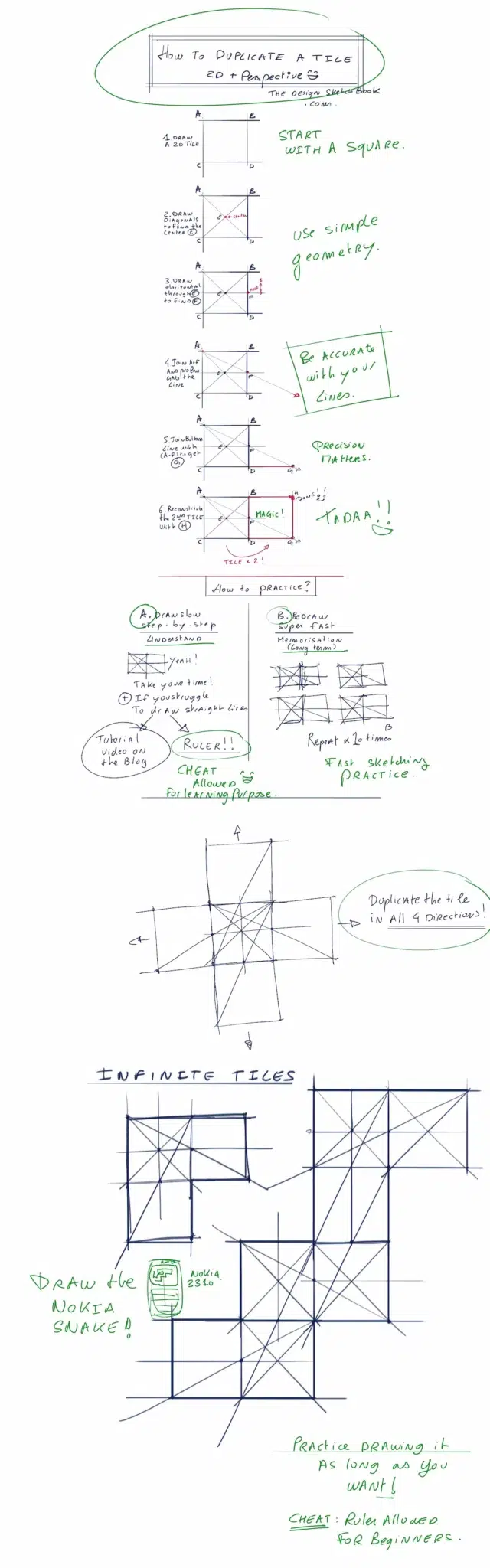 How to Draw and Duplicate a Tile in 2D - Step-by-step Design Sketching Tutorial